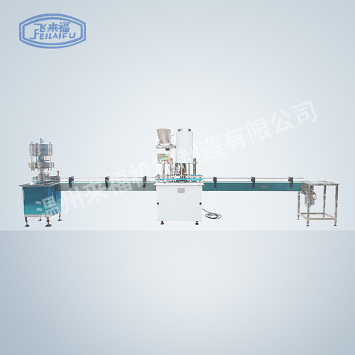 定量灌裝+旋蓋+護(hù)欄式輸送線+動(dòng)力機(jī)頭